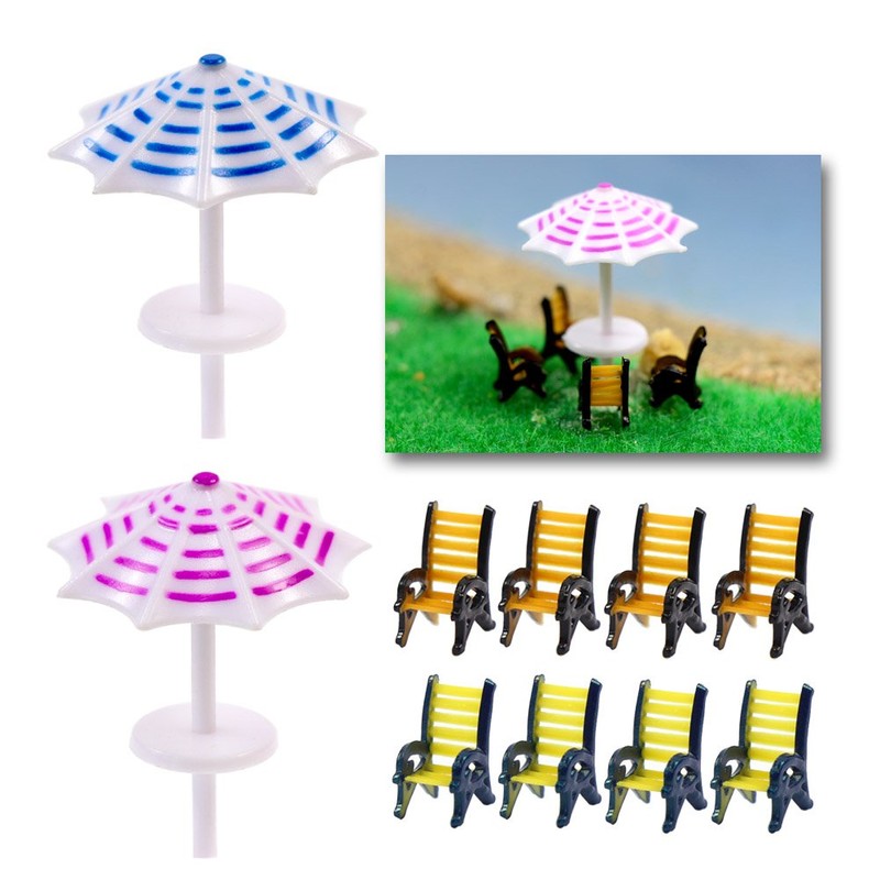 Model Parasol Sun Umbrella and Chair Model Kit 2 Set
