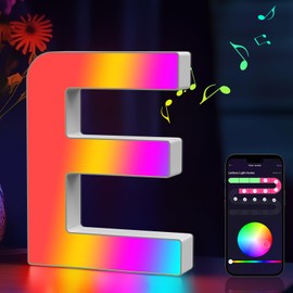 Light Up Letters Marquee Letter - Music Sync RGB Color Changing LED Letter Lights Letter Logo Game Lights for Girls Women Party Birthday Christmas Valentine's Day Wall Desktop Decoration (MRGB-E)