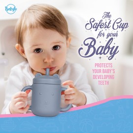 Babylio Silicone Straw Cup For Baby | Baby Silicone Sippy Cup with Straw | BPA Free and Non Slip Silicone Sippy Cup For Baby/Toddler - 7 OZ (Gray)