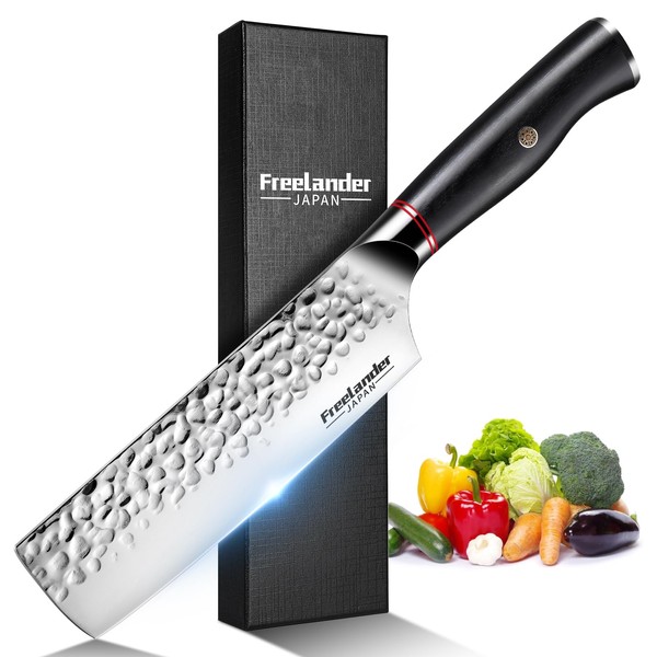 Freelander 7”Nakiri Japanese Chef Knife,Sharp Vegetable Kitchen Knife,Hand Forged Stainless Steel Meat Cleaver,Ergonomic Handle with Gift Box -slicing,dicing and mincing knife