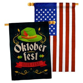 Oktober Fest Burlap House Flags Pack Beverages Beer Happy Hour Game Pong Party Ale Lager Craft USA Applique Small Decorative Gift Yard Banner Double-Sided Made In 28 X 40