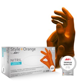 AMPri Med-Comfort Nitrile Gloves, Orange, Pack of 100, Size XL, Powder-Free, Style Orange