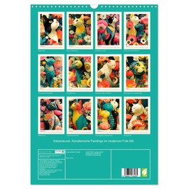 Cat art. Artistic paintings in a modern folk style, US-Version (Wall Calendar 2026 DIN A3 Portrait), CALVENDO 12 Month Wall Calendar