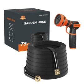 Giraffe Tools Garden Hose 75FT Lightweight Lay Flat Water Hose Kink Free Flexible Hose with 9 Spray Function Nozzle, Black