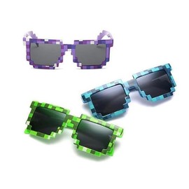 Purasudo Party Sunglasses, Mosaic Sunglasses, Glasses, Lens Included, Black, Dot Pixel Design, Micra, 8-bit Sunglasses, Thug Life, Deal with Birthday, Anniversary, Select, Gift, Present (Blue)