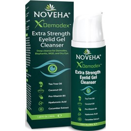 NOVEHA Demodex Gel Limpiador Extra Fuerte para Párpados - para Demodex, Mgd y Ojo Seco Con Pro-Vitamina B5, Aceite de Árbol de Té, y Ácido Hialurónico - Limpieza Suave, Alivia La Picazón Del Párpado -
