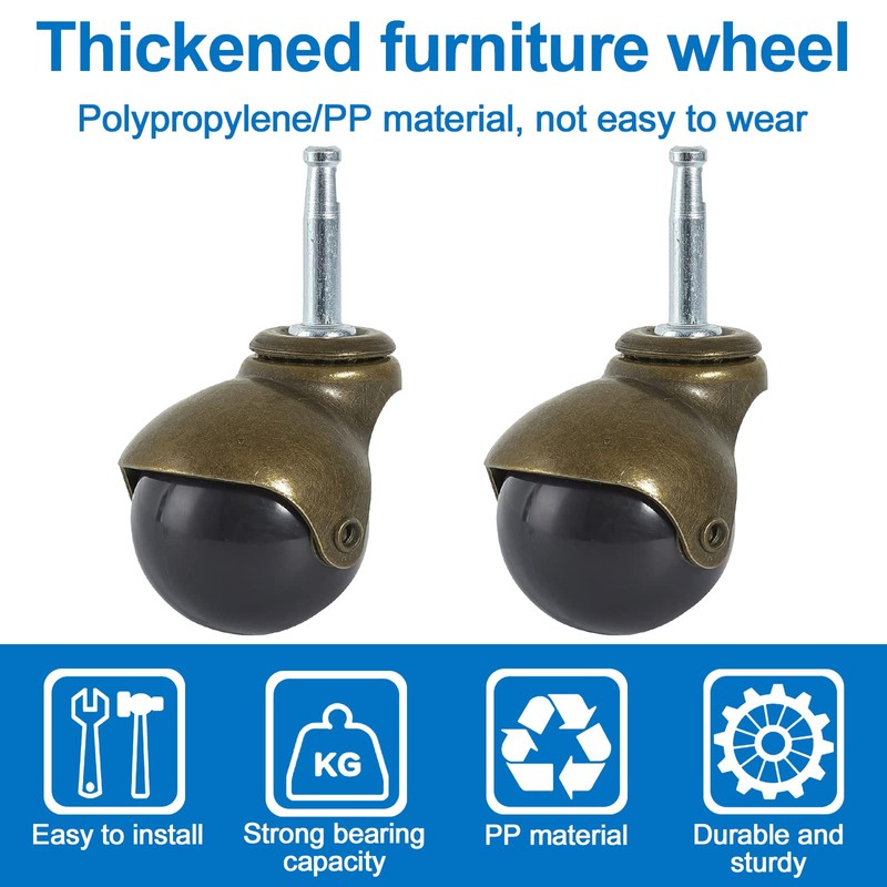 INCREWAY Chair Wheels, 4 Piece Heavy Duty Antique Brass Swivel