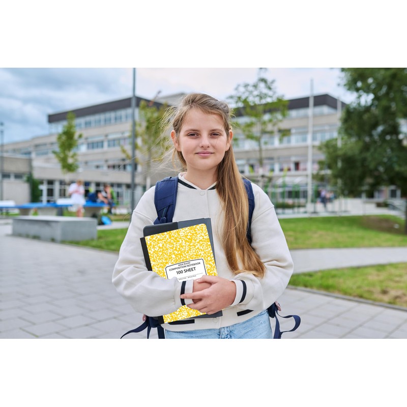 EPI Wide Ruled Marble Composition Notebook, Yellow, 100 Sheet, 4-Pack