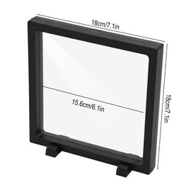 Afcabakila 10Pcs 3D Floating Frame Display Case, 7x7x0.8 inch Transparent PE Film Suspension Storage Box with Stands, Floating Frame Display Holder Stand for Jewelry Coins Medals Collectibles, Fossils