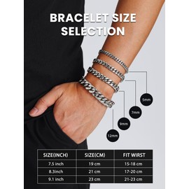 Bestyle 9mm Sturdy Stainless Steel Cuban Bracelet Thick Cuban Link Chain Bracelets for Men, High Polish Tranish Resisitant, Hypoallergenic Men Hand Chain Bracelets