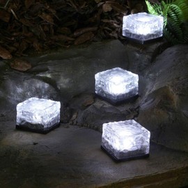 Horing Solar Glass Brick Light - Crystal Brick Stone - Garden Solar Ice Cube Charming Glass Brick Lights Colour Change LED Garden Courtyard Pathway Patio Pool Outdoor Decoration Christmas(RGB 4PCS)