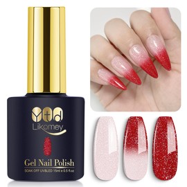 YTD Likomey Color Changing Gel Nail Polish,15ml Light Pink To Red Glitter Mood Temperature Change Colors Ombre Thermal Salon Home Nail Art Manicure UV Nails Gel Varnish,WB212
