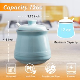 DAYYET Sugar Bowl with Lid and Spoon, 12 oz Ceramic Sugar Bowl with Spoon, Sugar Container for Coffee Bar, Sugar Jar Sugar Dispenser Bowl, Turquoise Kitchen Decor and Accessories