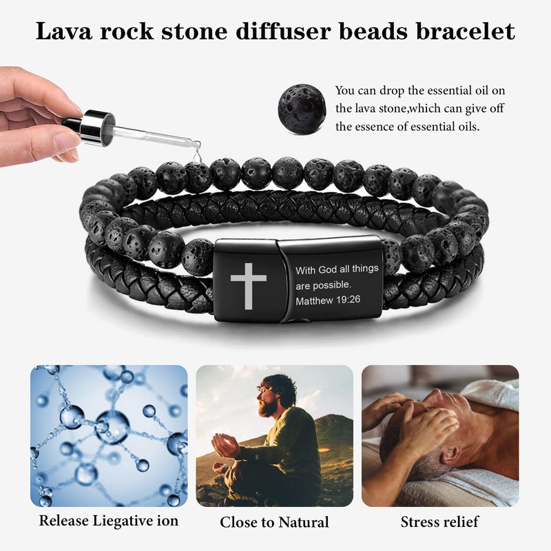 MEALGUET Men's Cross Bracelet for Men : Inspirational Bible Verse