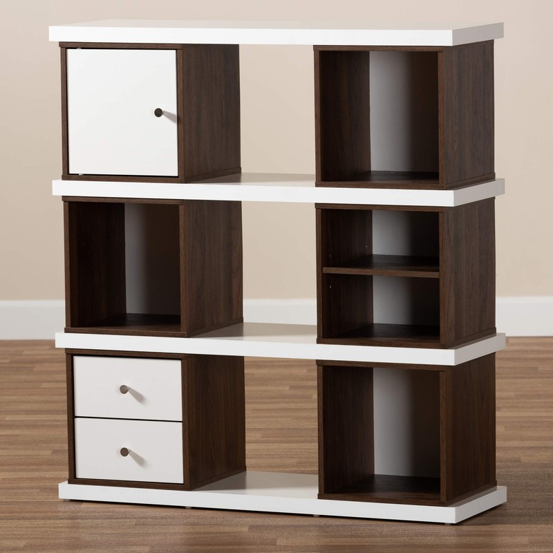 Baxton Studio Bookcases, White/Walnut