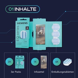 MEISTERZWECK4U - Siemens TZ80002 Descaling Tablets 2 x 3 Pieces - For All EQ & Supresso Fully Automatic Coffee Machines - Cleaning, Descaling Coffee Machines - Removes Limescale and Corrosion