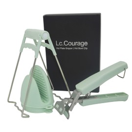 Lc.Courage Hot Plate Gripper,Stainless Steel Bowl Clip,Kitchen Tongs Bowl Dish Pan Clip Anti-scalding 3-Pack (Light-Green)