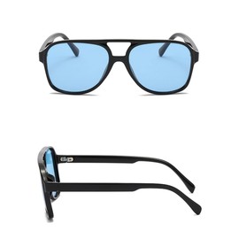 QVKUUT Square Polarised Sunglasses Women Men 70s Vintage Trendy Glasses Classic with Double Bridge, Black/blue