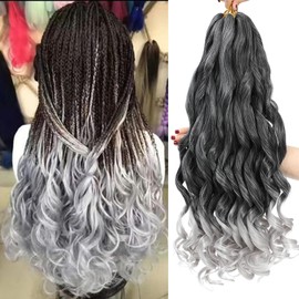 French Curly Braiding Hair 24 Inch 8 Packs - Pre Stretched Bouncy Braiding Hair- Loose Wavy Braiding Hair Synthetic Hair Extensions (24 inch 8 packs 1B/Grey)