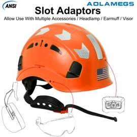 Aolamegs - Casco duro para construcción aprobado por la OSHA, diseño reflectante con correa para la barbilla y clip para cinturón, ANSI Z89.1, casco de seguridad de trabajo ventilado para hombres y