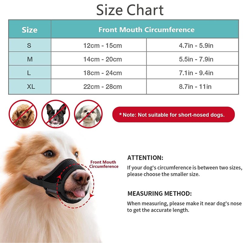 Muzzle for Dogs, Muzzle with Velcro Closure, Soft, Prevents Biting,