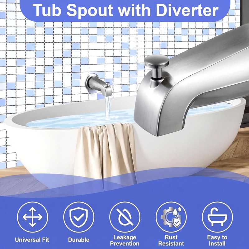 Enhon Tub Spout, Universal Fits 1/2'' Copper Pipe, 1/2'' IPS