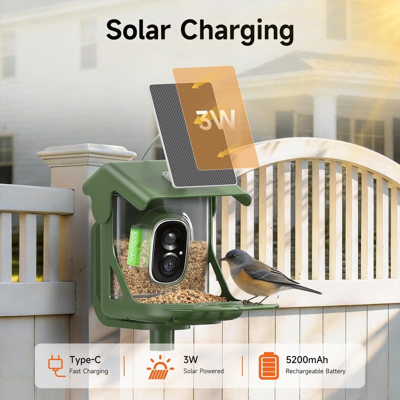 CINMOORE Smart Bird Feeder with Camera - Solar Powered, AI