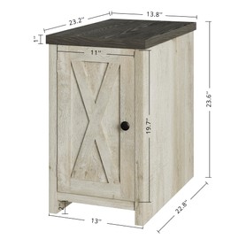 LIKIMIO Farmhouse End Table, Narrow Night Stand with Storage and Barn Door, Wood End Side Table for Living Room/Small Space, Rustic White