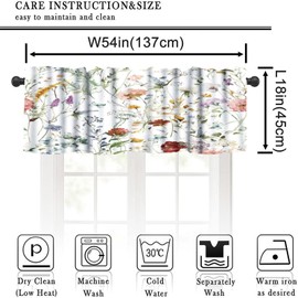Floral Butterfly Window Valance Colorful Watercolor Rose Botanical Short Curtains Rod Pocket Drapes for Dining Room Bedroom Kitchen Living Room Cafe 54x18in