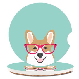 Corgi Cute Puppy Absorbent Cup Holders Car Coasters,Ceramic Stone Drinks Coaster Set,Corgi Gifts for Dog Lovers and Pet Owners Love Corgi Puppies 2.56"(2 Pack)