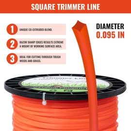 String Trimmer Line - Weedeater String 3 LB 0.095 In by 780 ft , Square Trimmer Line Heavy Duty Commercial Weed Whacker String Fits Most Trimmer Heads, Nylon Weed Eater String for Yard Lawn Field
