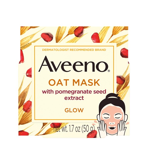 Aveeno Oat Face Mask with Pomegranate Seed Extract, Kiwi Water, and Prebiotic Oat, Hydrating Full Face Mask for Glowing Skin, Paraben Free, Phthalate-Free, 1.7 oz ( Pack of 2)