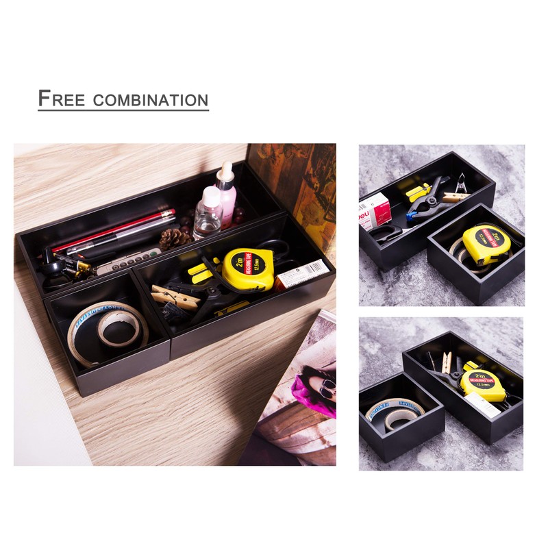 Sansnow Bamboo Drawer Organizer Box for Office Home Black 12"4"