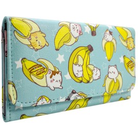 Bananya Anime Banana Cat Blue Tri-Fold Purse