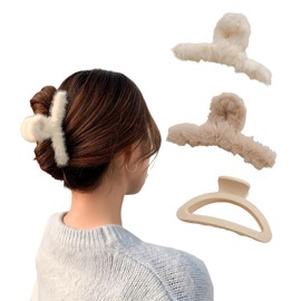3PCS Cute Plush Hair Clips for Women Girls Pretty Fancy Tortoise Hair Clip Bulk White,Brown