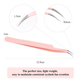 Independent Tweezers, Eyelash Extension, Pink Stainless Steel Curved Tip, Professional Eyelash Tweezers, Striped, Fadvan (Bending with Small Angle)
