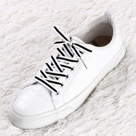 [Allegra K] Striped Canvas Shoelaces, Flat Laces, Flat Laces, Wide for Sneakers, 0.4 inch (1 cm) Width, black white