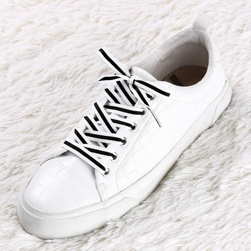 [Allegra K] Striped Canvas Shoelaces, Flat Laces, Flat Laces, Wide