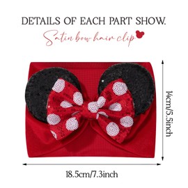 choicbaby Baby Girl Headbands Mouse Ears Headwrap with Sequin Polka Dot Bow Soft Stretchy Nylon Hair Bands for Newborn Infant Baby Toddler Girls- Pack of 2