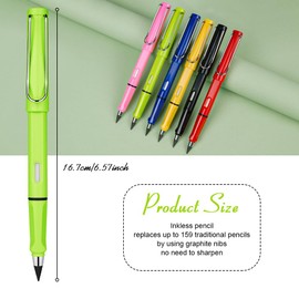 Ainiv 6 Pieces Inkless Pencils Eternal, Infinity Pencil with 8 Interchangeable Heads, Reusable Erasable Portable Pencil for Writing, Drawing, Students, Home, Office, School