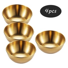Hazrcvr Dip Bowls Set of 4 Snack Bowls Golden Sauce Bowl Stainless Steel Mini Dip Bowls Round Sauce Bowls Sushi Stainless Steel Bowls Small Serving Bowls Serving Bowls Set