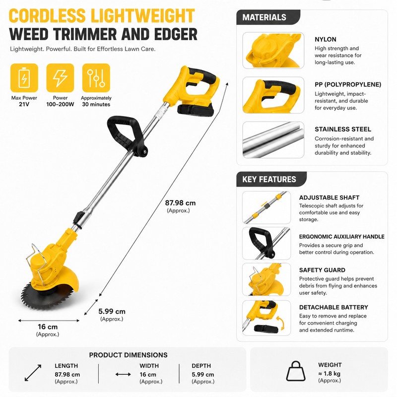 Cordless Grass Trimmer for Lawn Care – 21V 3-in-1 Lightweight