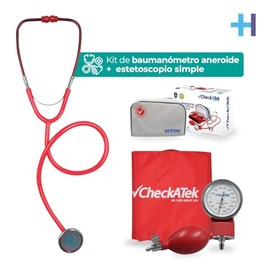 Checkatek Kit Baumanómetro Aneroide y Estetoscopio para Adulto, Medidor de Presión Manual con Brazal de Nylon, Estetoscopio Tradicional, Estuche de Tr