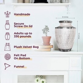 Trupoint Memorials Extra Large Urn for Ashes Adult Male or Female Up to 330 lbs – Cremation Urns for Human Ashes, Funeral Memorial Urns for Men & Women – Pearl