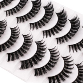 Russian Strip False Eyelashes D Curl Soft Faux Mink Lashes Natural Curly Cat Eye Fake Lashes Extension 10 Pairs Happy Heartbeat(iC5)