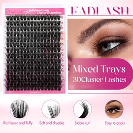 FADLASH Lash Clusters 100D Thick Eyelash Clusters Volume Cluster Eyelash Extensions 12-18mm Individual Lashes C Curl Lash Extension Clusters 3D Effect (100D-0.07-C,12-18mm)