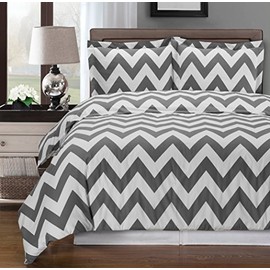 Royal Hotel Bedding Gray and White Chevron 2 Piece Twin/Twin XL Duvet Cover Set, 100% Cotton 300 TC