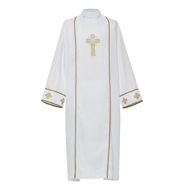 COSDREAMER Catholic Priest Alb Pleated Cross Pulpit Liturgical Cotta Vestment