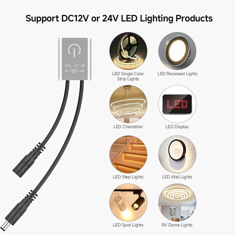 Veumoie DC 12V 24V Touch Dimmer Switch Brightness Adjustment Monochrome