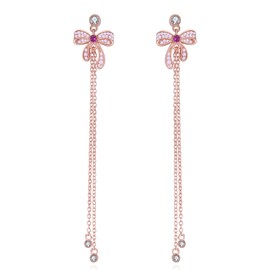 VONALA Bow Earrings Silver Dangle Chain Earrings for Women Girls Threader Tassel Rose Gold Tiny Bow Dangle Jewelry Gifts for Women Girls